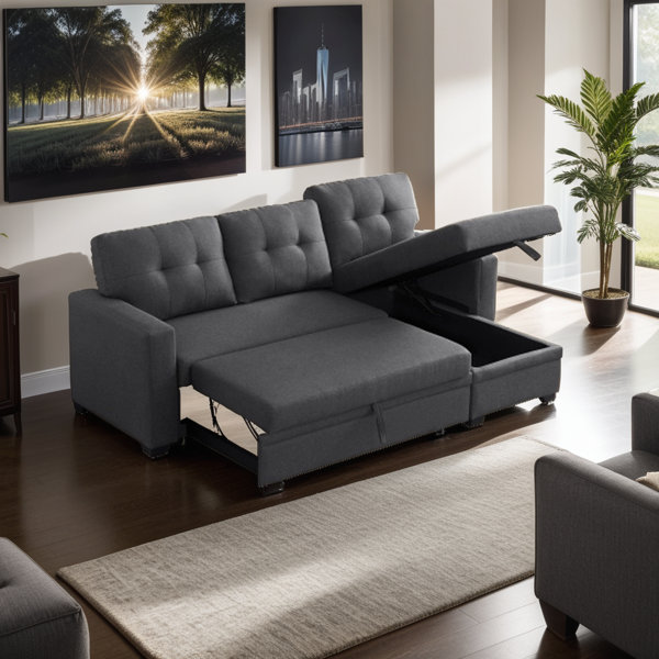 17 Stories An Upholstered PullOut Sectional Sofa With Chaise Is A